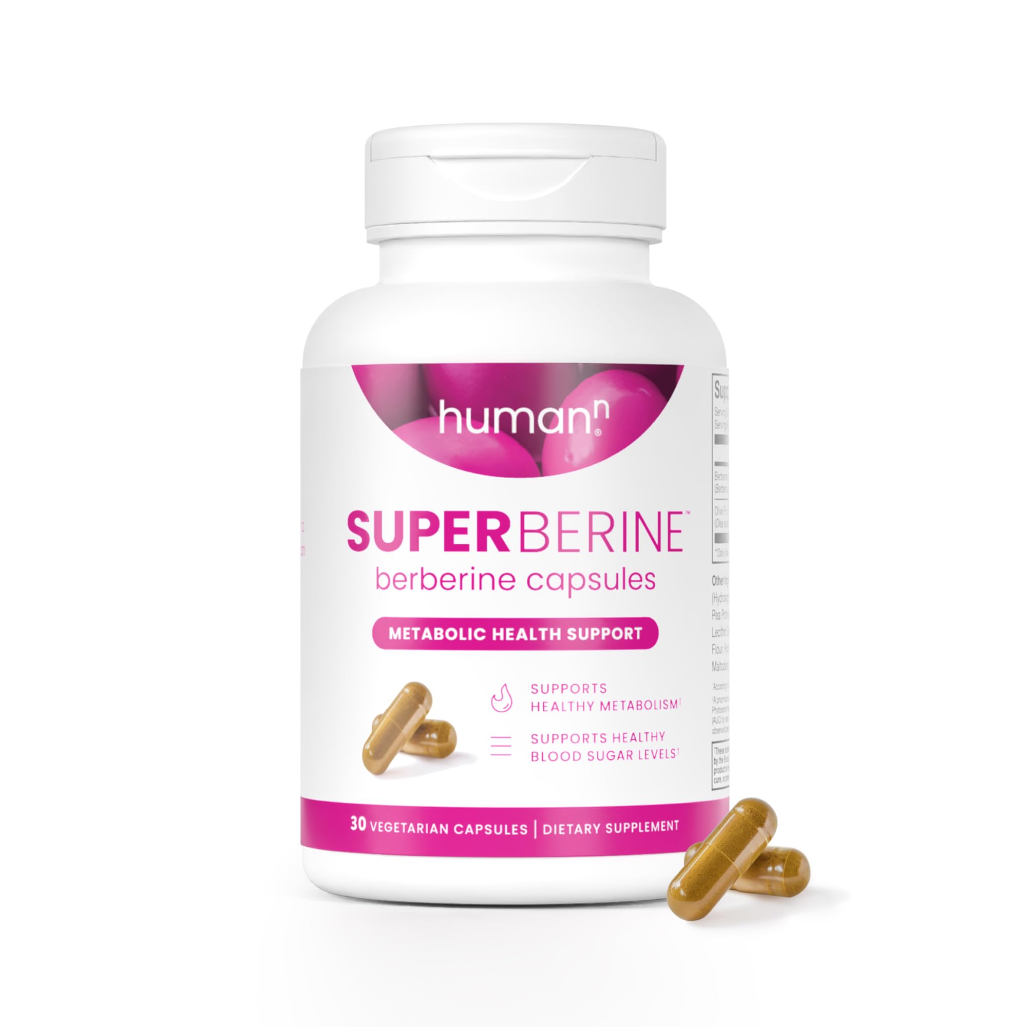 Hero image of Humann SuperBerine berberine supplement bottle with 30 capsules.