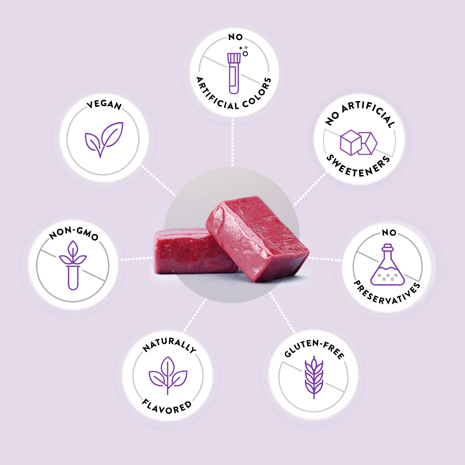 Non-GMO, gluten-free and vegan certification icons