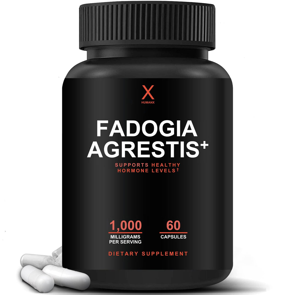 HUMANX bottle showing Fadogia Agrestis, Tongkat Ali and Beta Ecdysterone for performance support