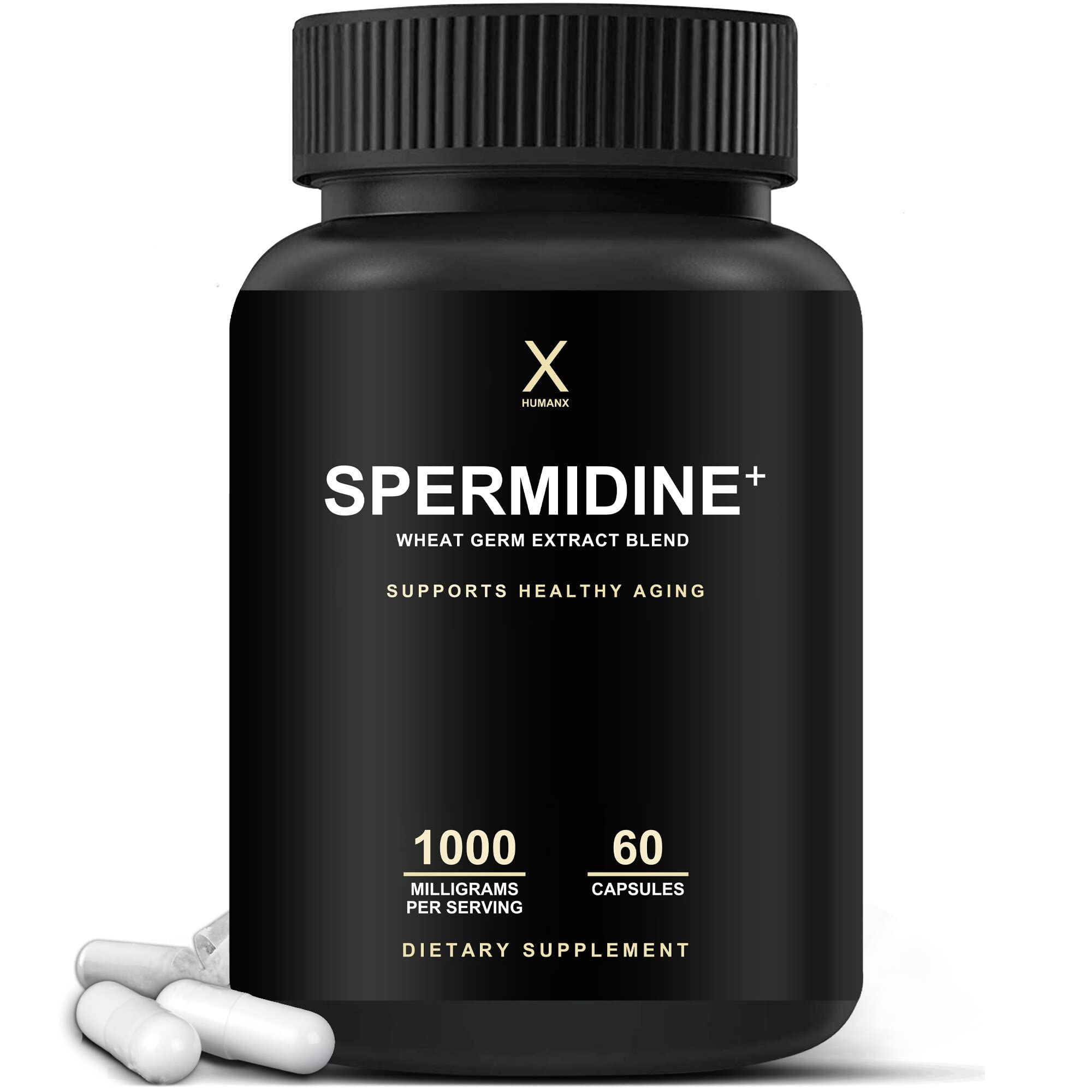 HUMANX Spermidine+ bottle label highlighting wheat germ extract