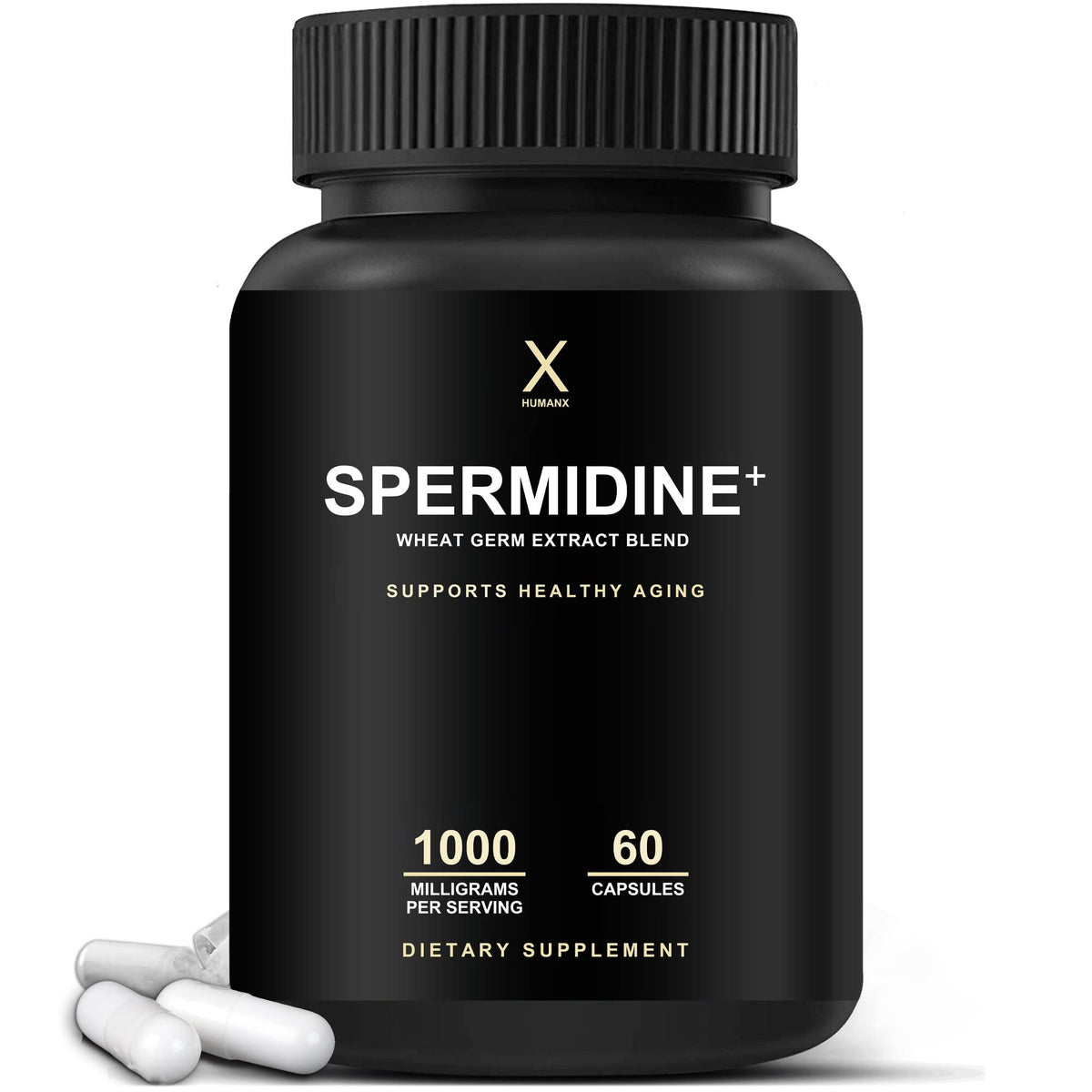 HUMANX Spermidine+ bottle label highlighting wheat germ extract