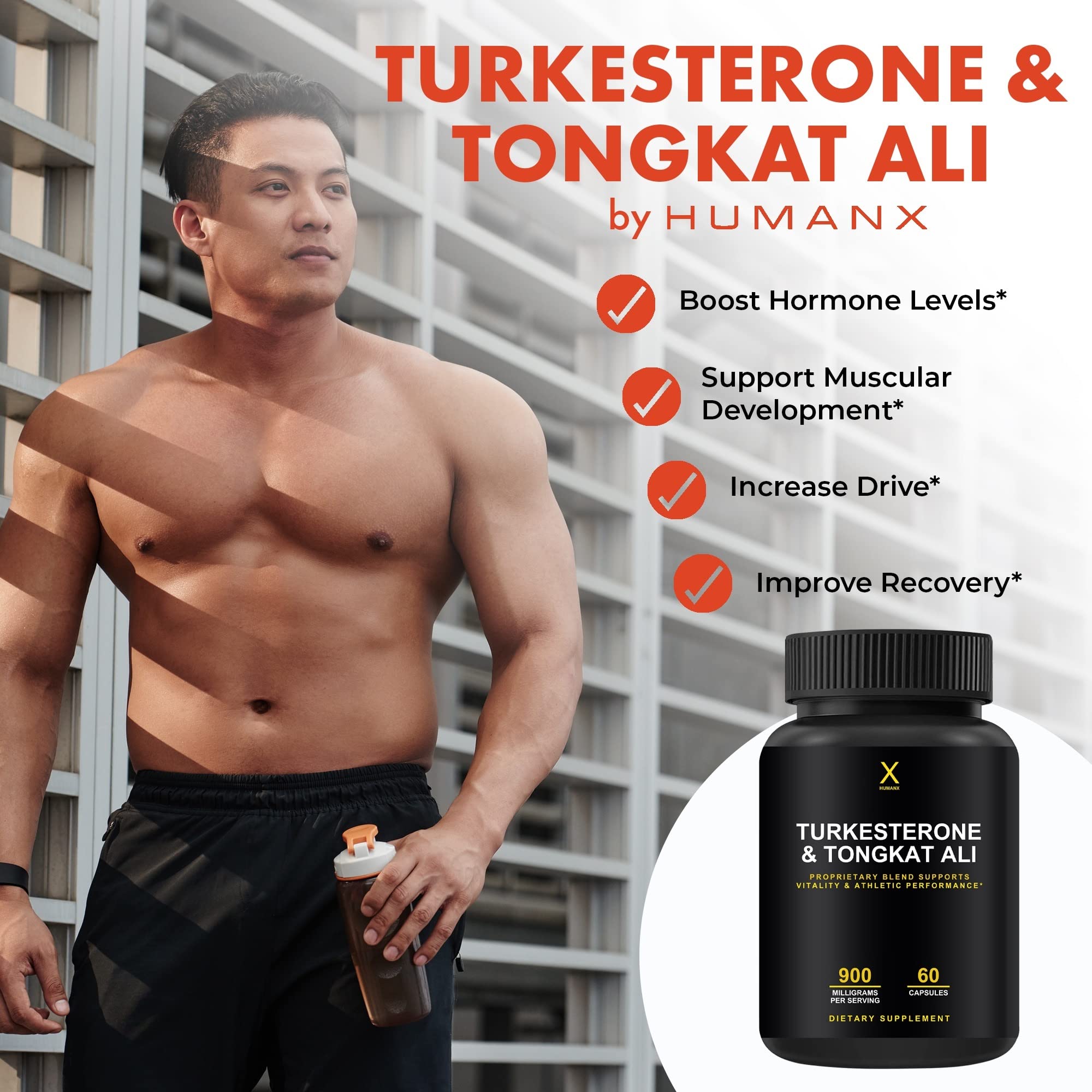 HUMANX Turkesterone & Tongkat Ali bottle label showing standardized ingredients