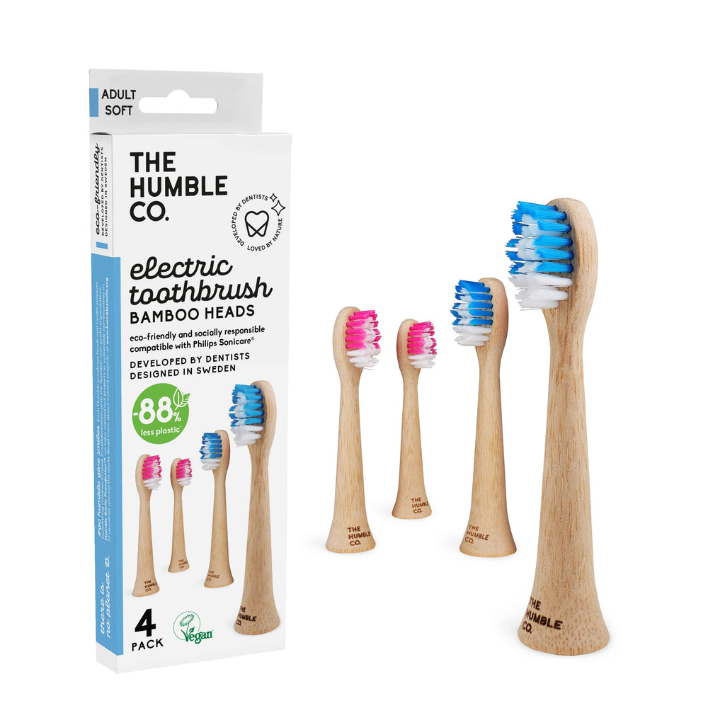 The Humble Co bamboo electric toothbrush heads 4-pack packaging