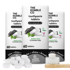 Front view of The Humble Co Charcoal Toothpaste Tablets 3pk