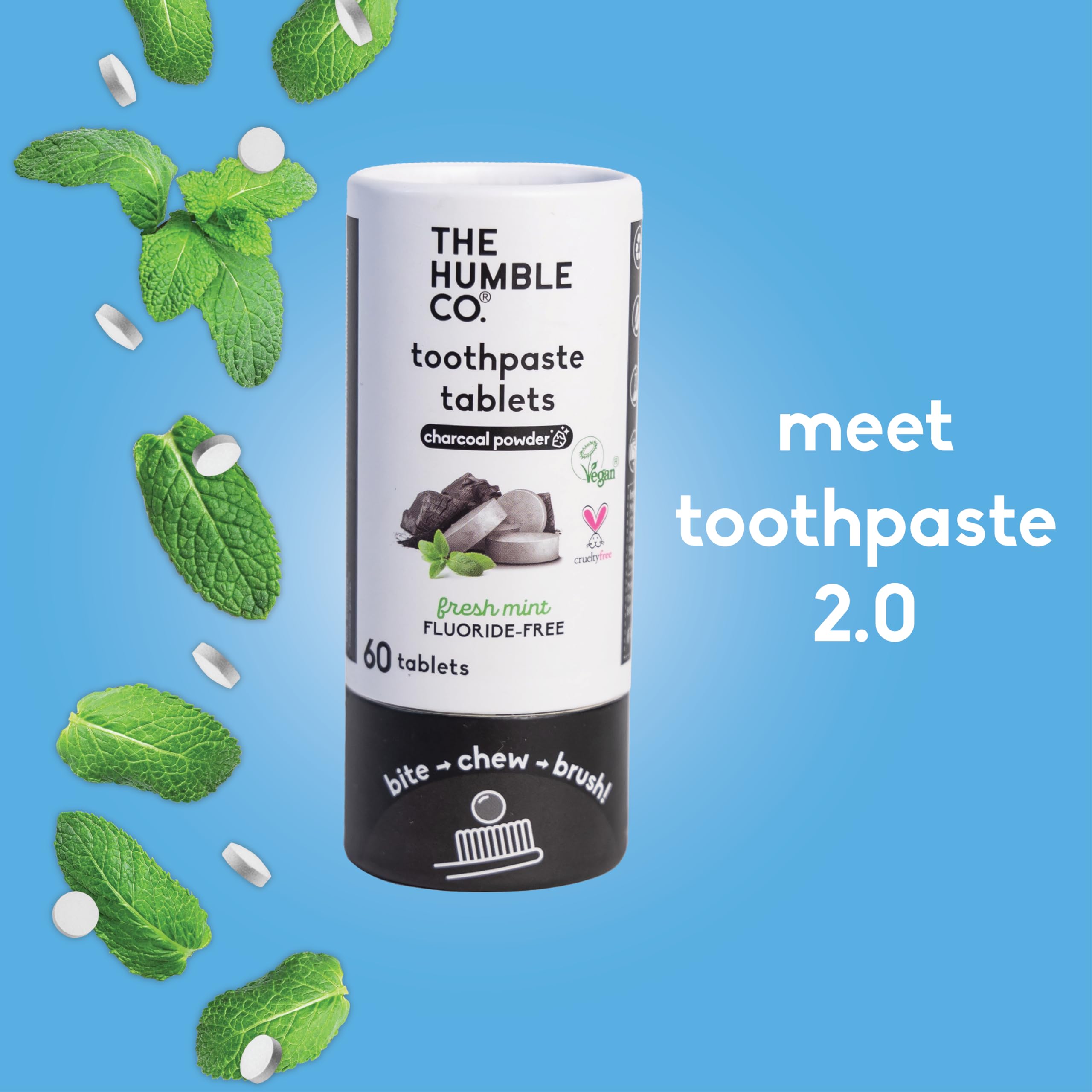 Packaging for The Humble Co Charcoal Toothpaste Tablets 3pk