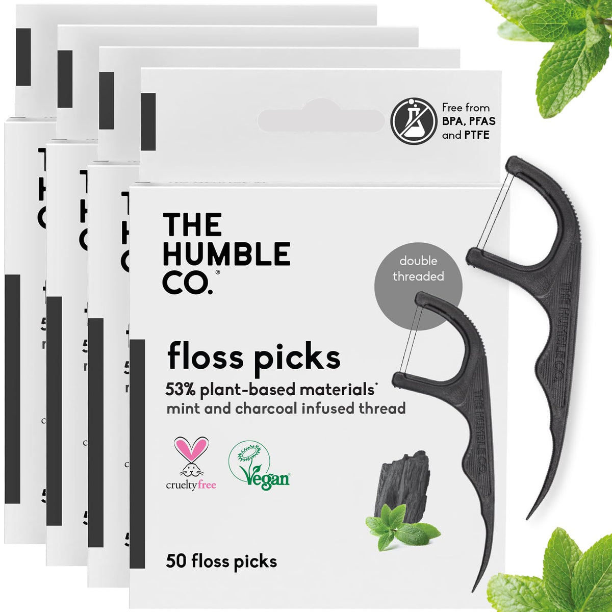 Charcoal and mint double-thread dental floss picks, 200-count