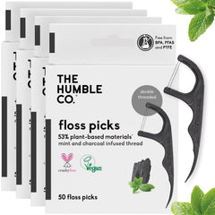 Charcoal and mint double-thread dental floss picks, 200-count