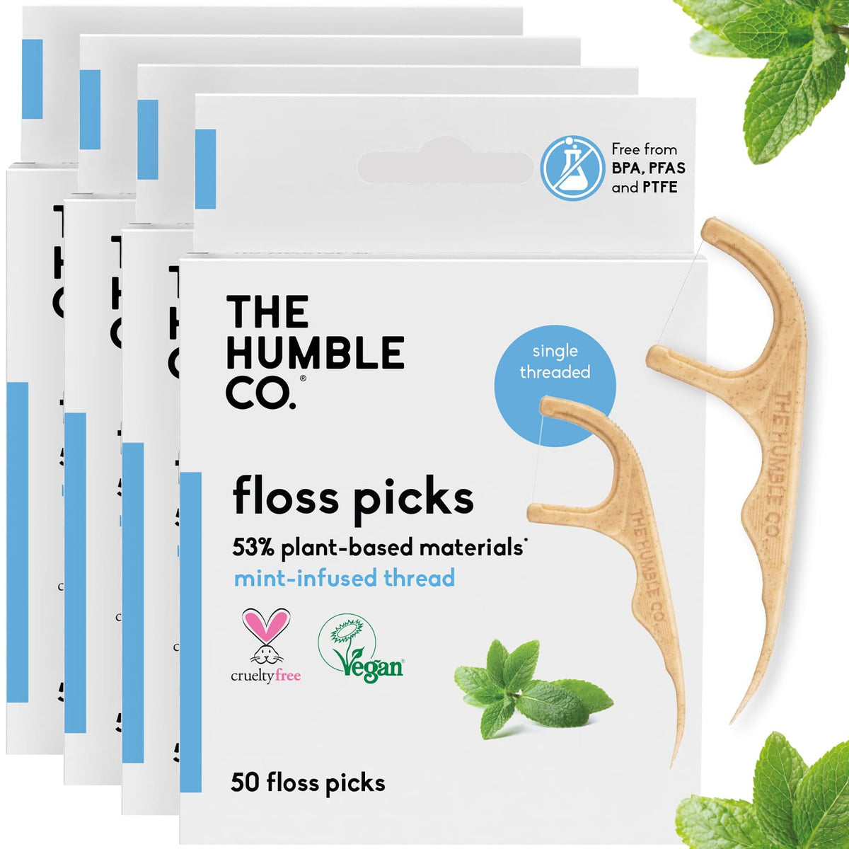 The Humble Co Floss Picks Mint 200 Count packaging