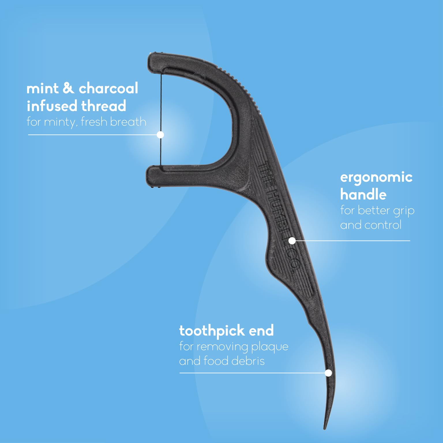 Close-up of eco-friendly waxed floss pick designed for easy reach