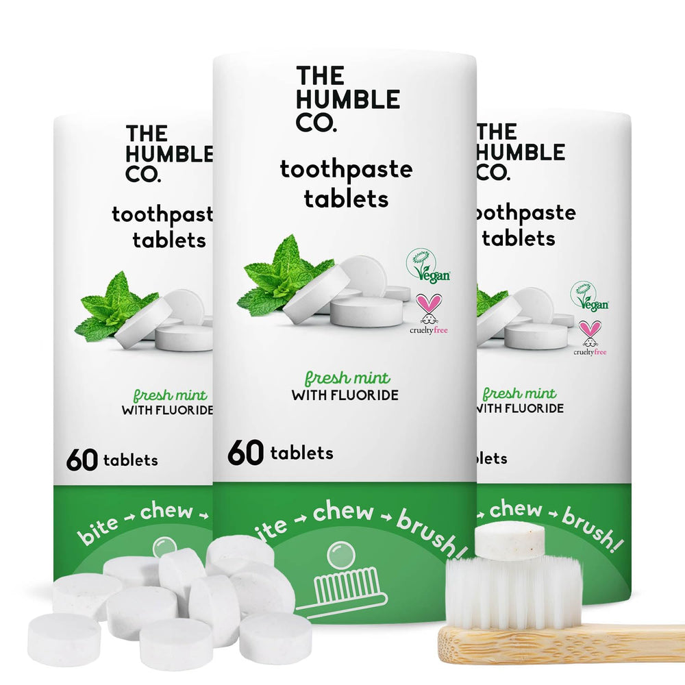 Front view of The Humble Co. Mint Toothpaste Tablets 3-pack