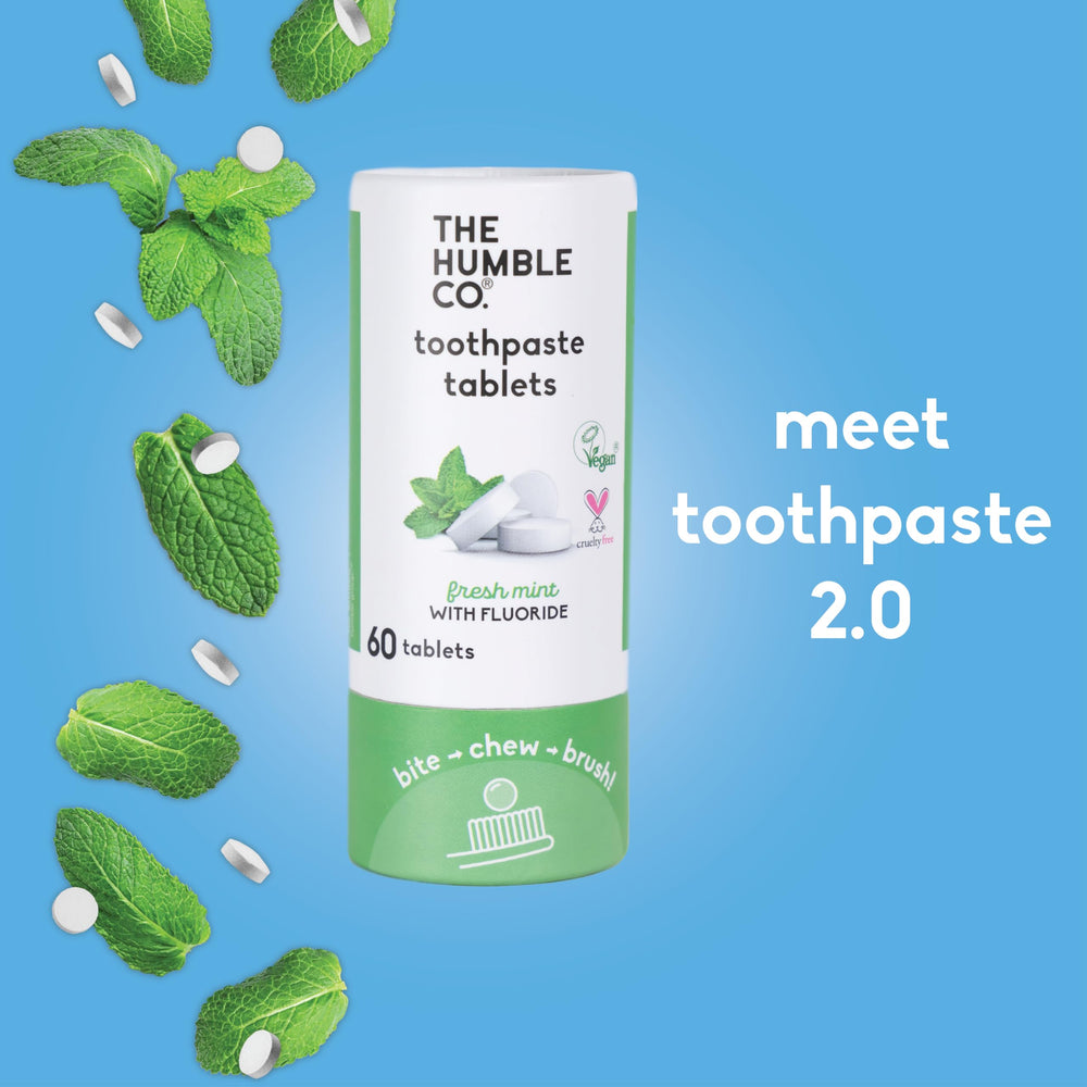 Mint toothpaste tablets packaging in recyclable box