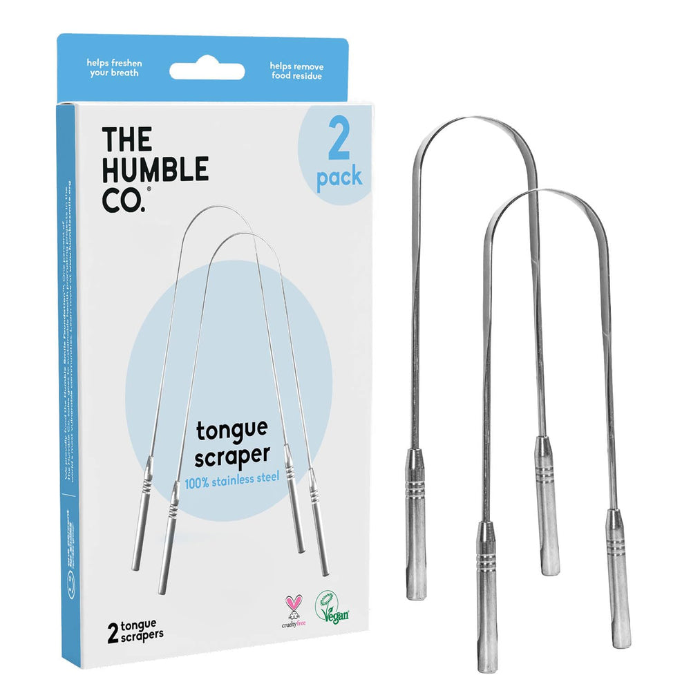 Front view of Humble Co. Tongue Scraper 2-pack in stainless steel