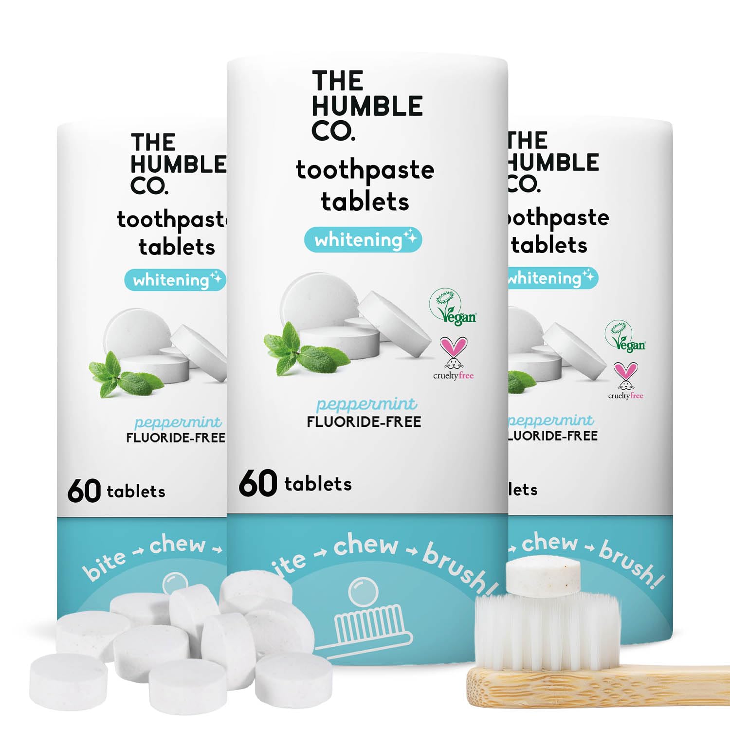 The Humble Co. Whitening Toothpaste Tablets Peppermint 3 Pack packaging
