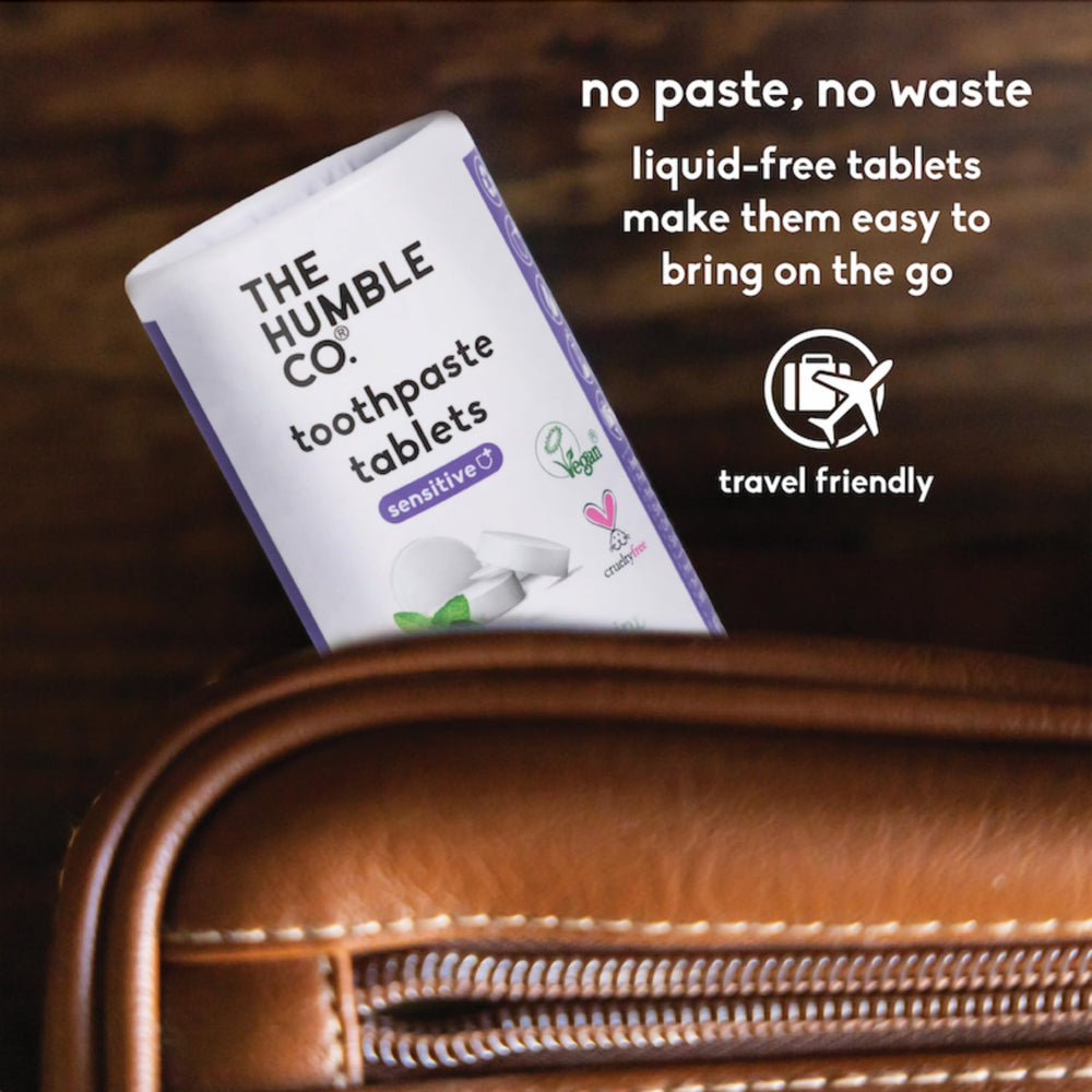 Vegan ingredients highlighted on Humble Co toothpaste tablets