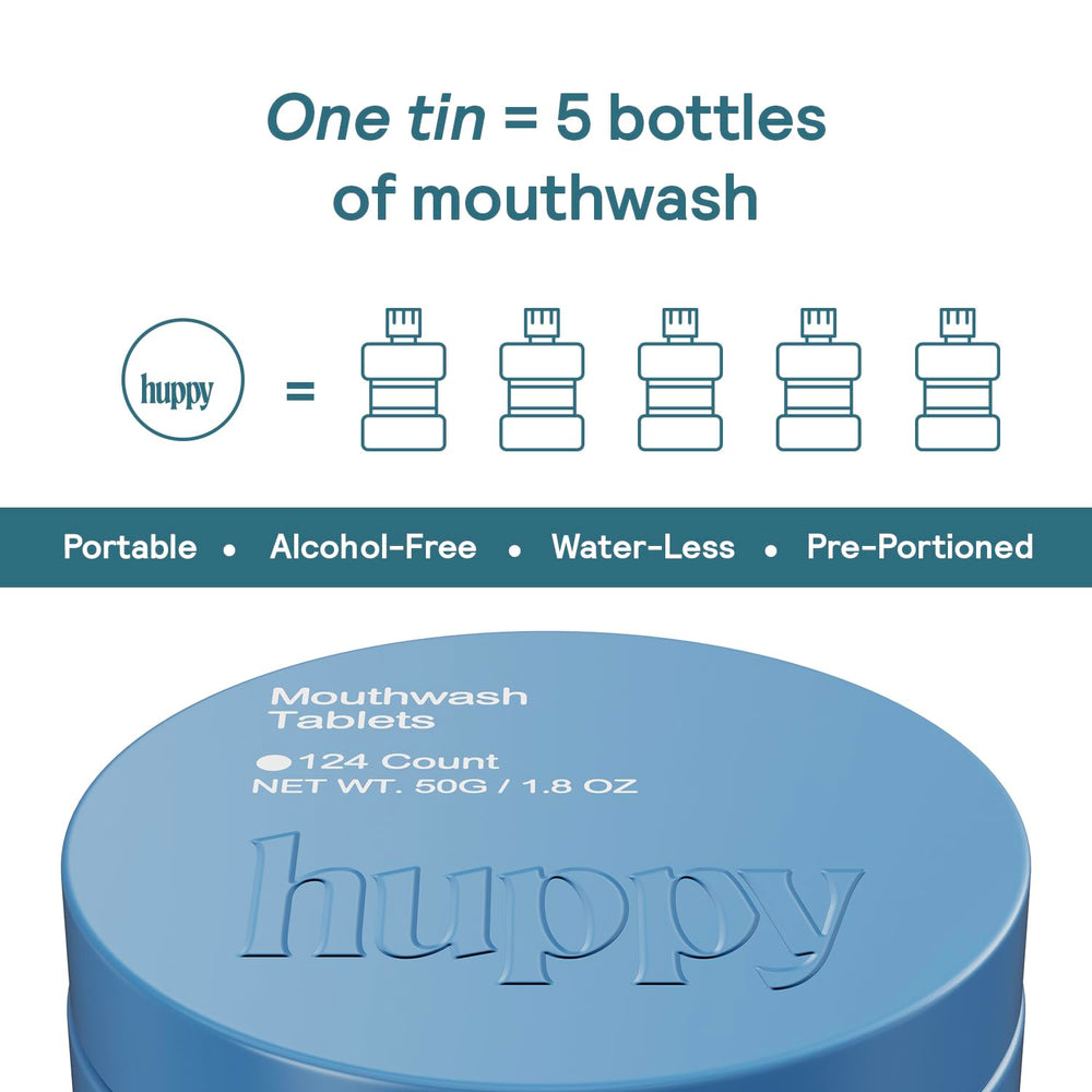 On-the-go scene with Huppy tin and glass of water