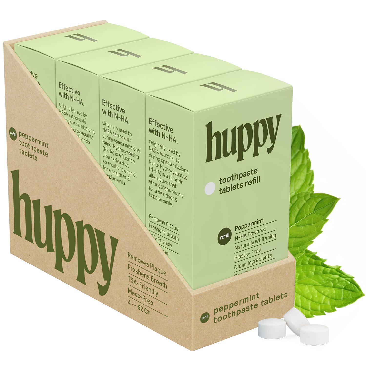 HUPPY toothpaste tablets hero shot on white background