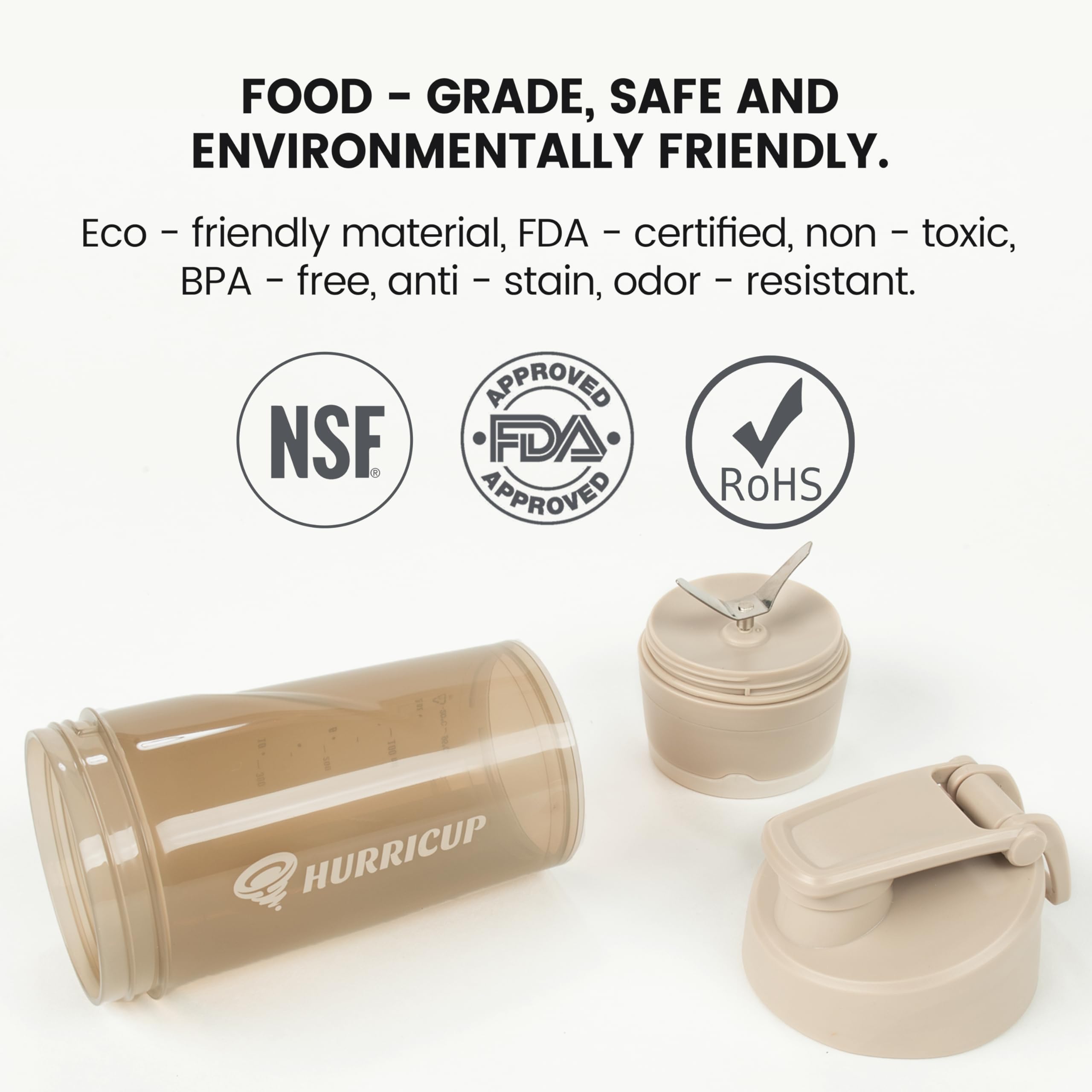 Brown Hurricup shaker bottle with screw-on lid and flip cap