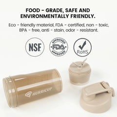 Brown Hurricup shaker bottle with screw-on lid and flip cap