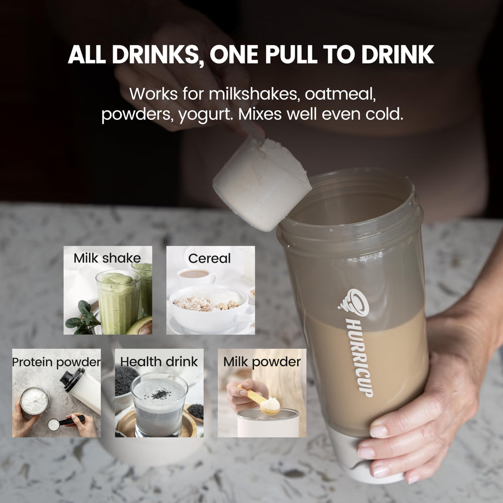 Clear measurement scale on brown Hurricup shaker bottle