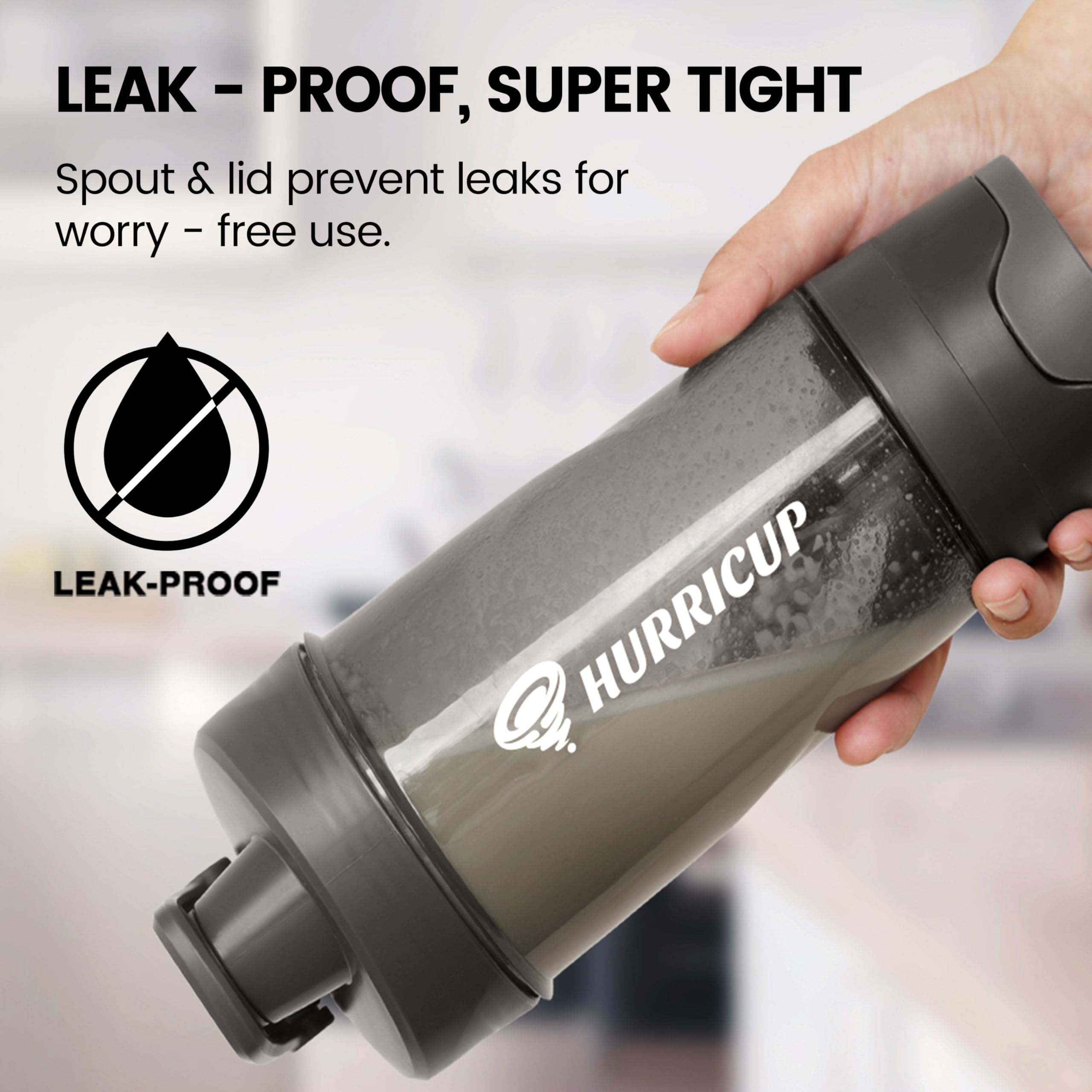 Brown Hurricup shaker bottle with lid open