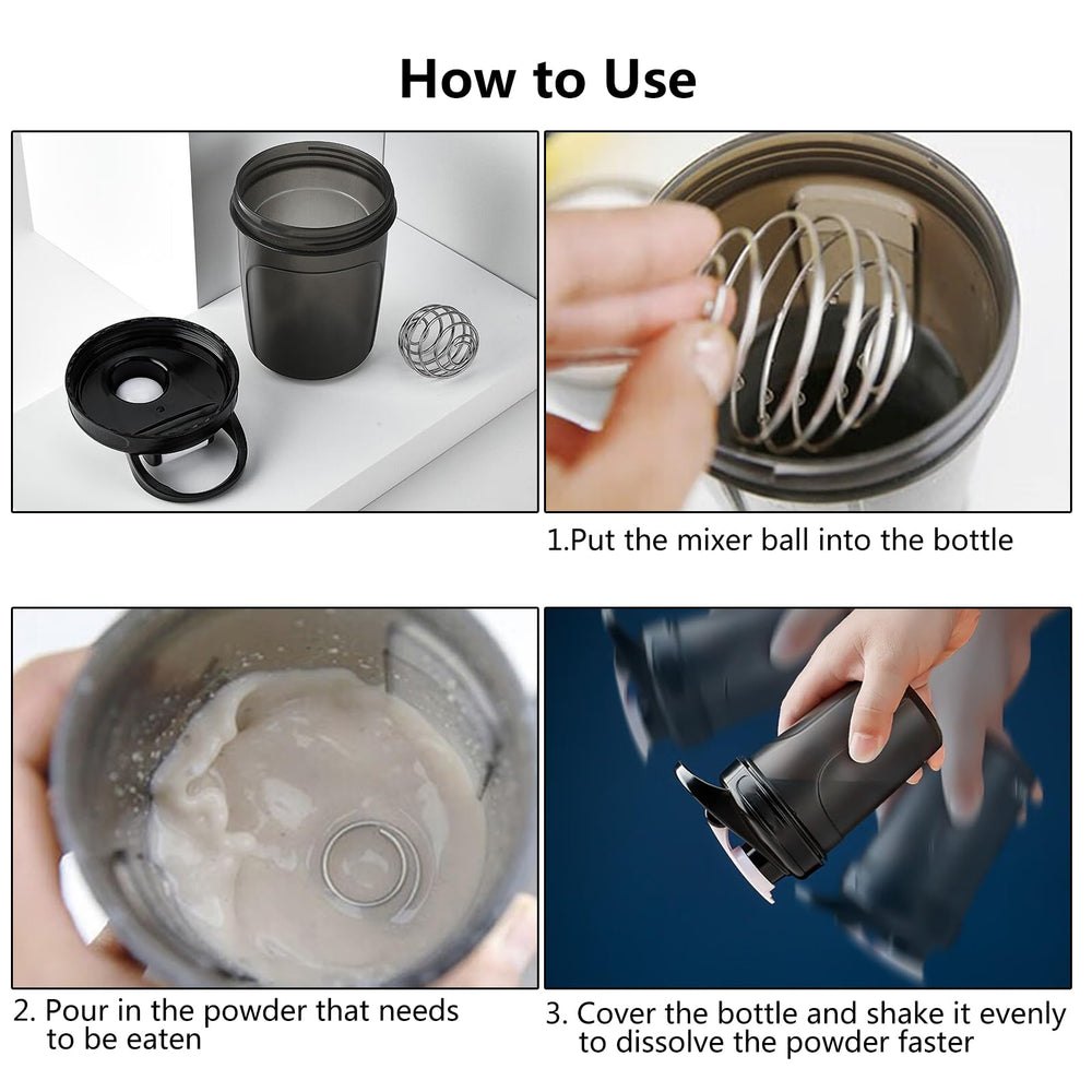 Shaker bottle with stainless steel mixing balls inside