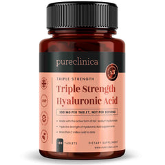 Front label of Triple Strength Hyaluronic Acid 300mg bottle with 180 tablets