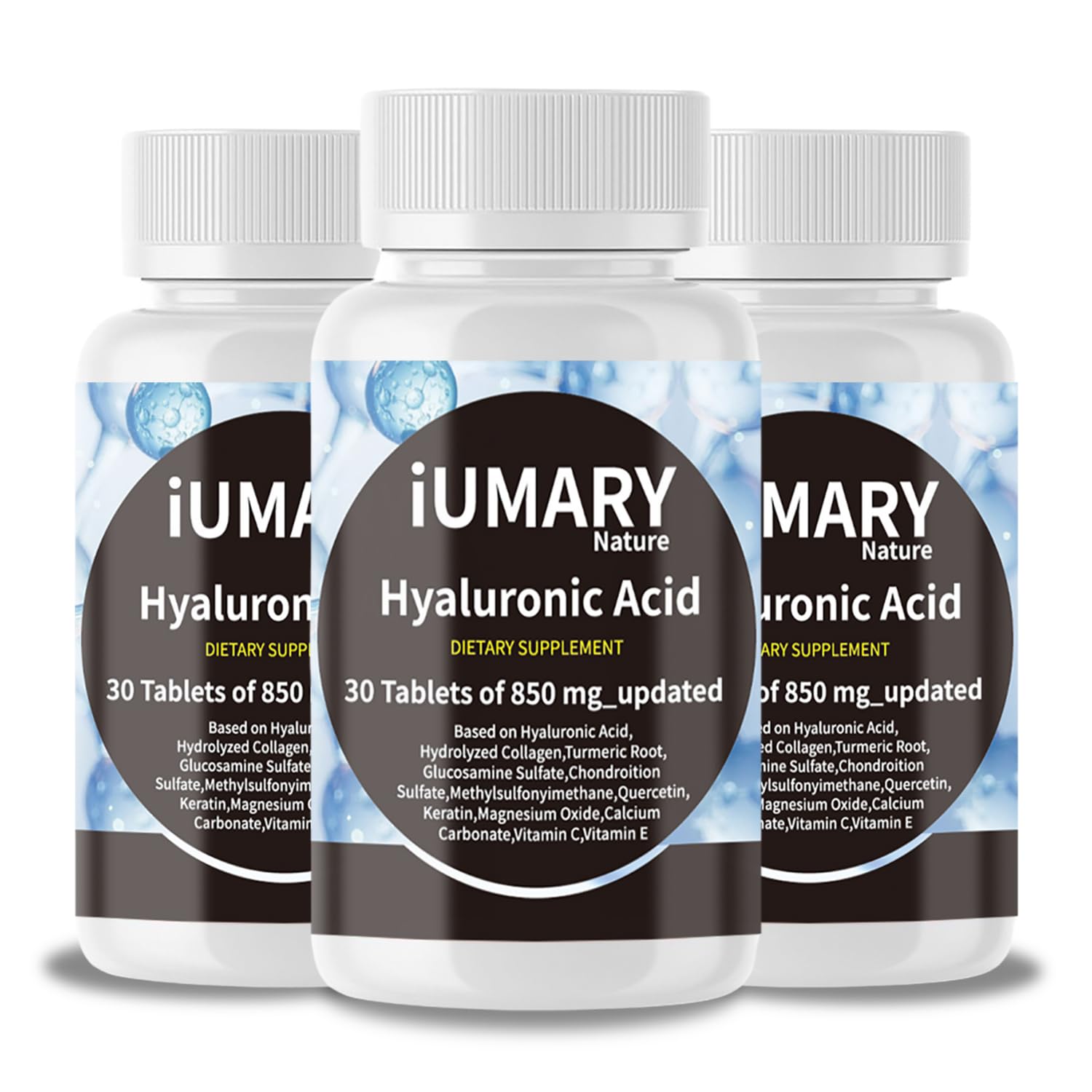 Bottle label: Hyaluronic Acid 850mg joint support supplement