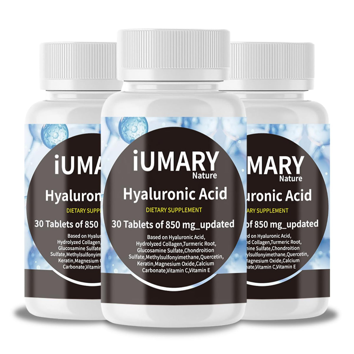 Bottle label: Hyaluronic Acid 850mg joint support supplement