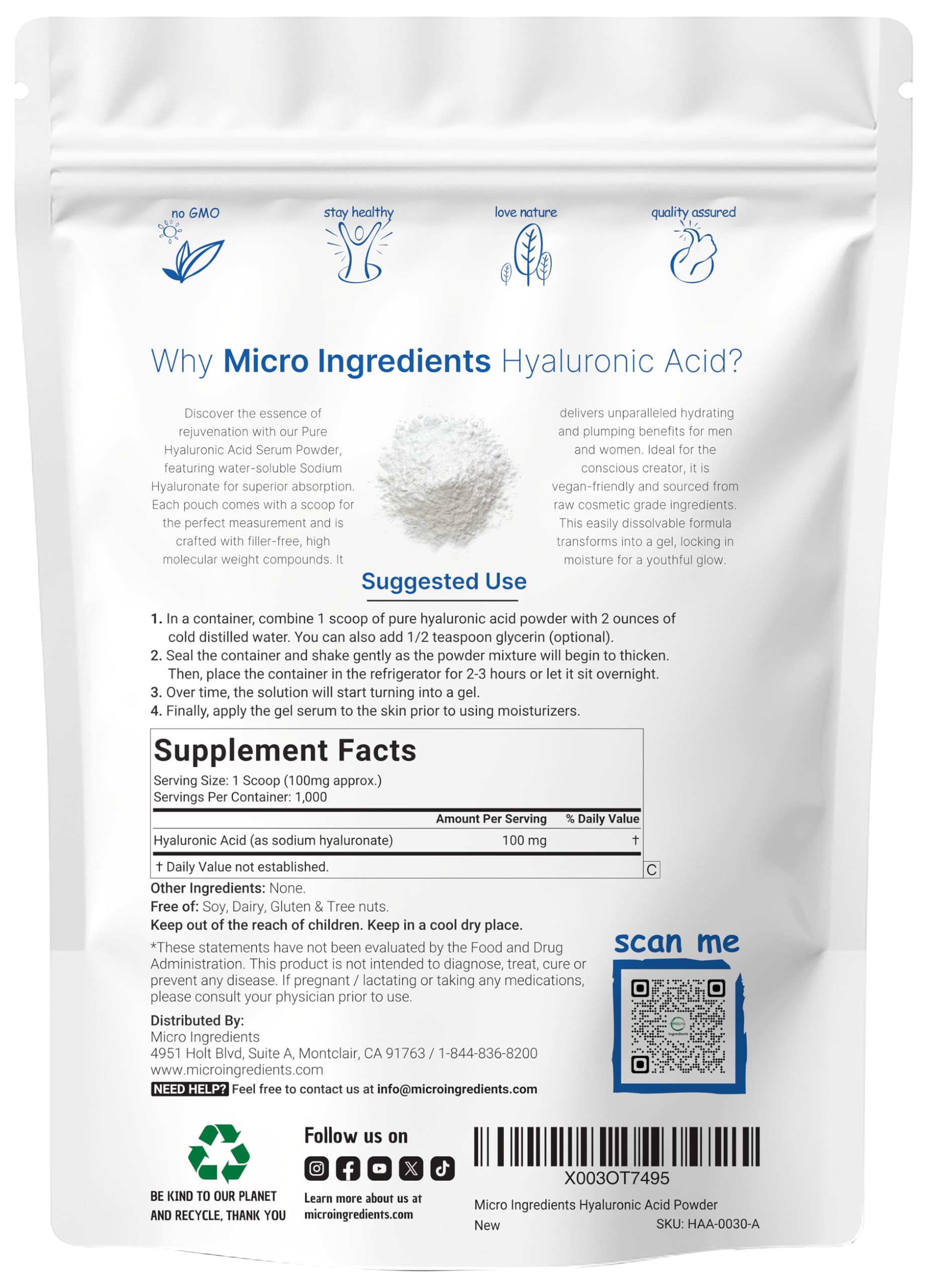 Ingredients panel showing vegan, non-GMO cosmetic-grade formula