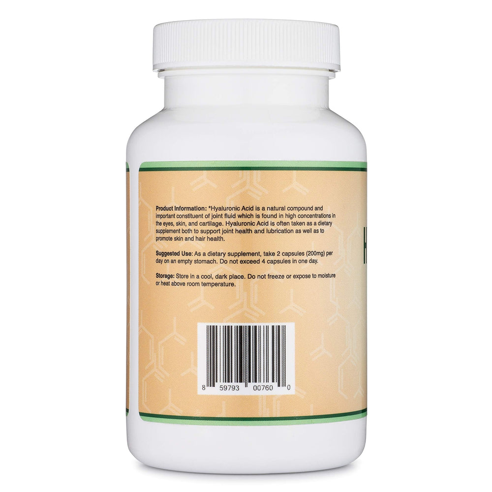 Gluten-free, non-GMO Hyaluronic Acid supplement label