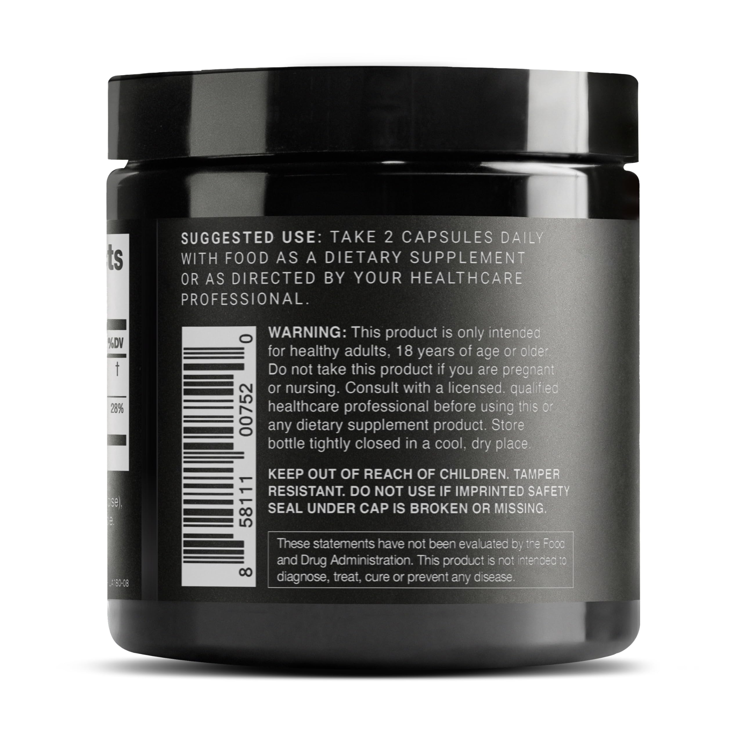 Back view of Hyaluronic Acid Supplements bottle with label