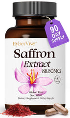 Front view of HyberVive Saffron Supplements bottle with 90 vegan capsules