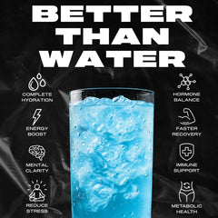 Hyburst electrolyte powder being poured into glass with refreshing citrus water