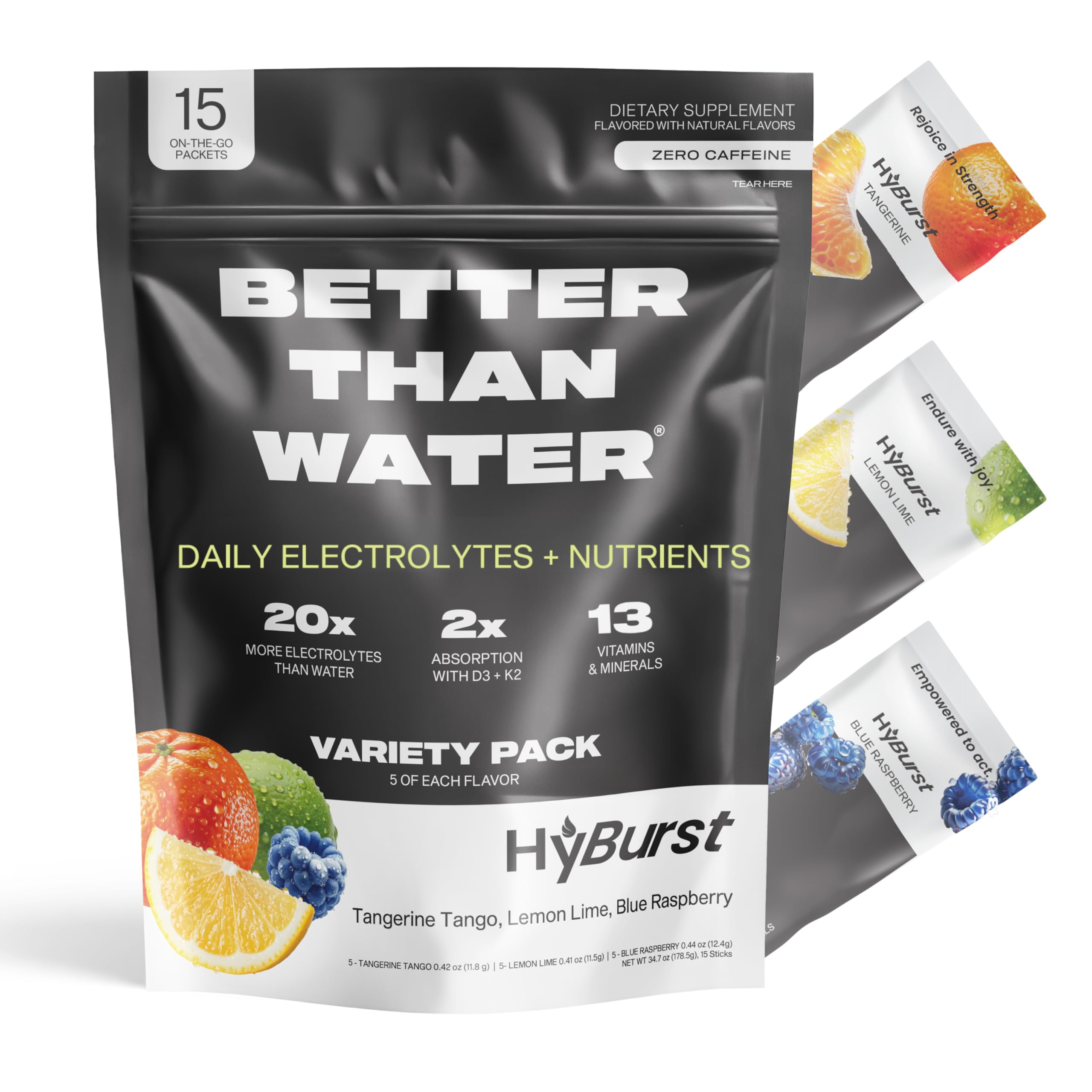 Hyburst electrolyte powder tub front showing citrus flavor for daily hydration