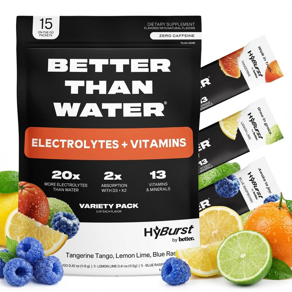 Hyburst electrolyte powder tub front showing citrus flavor for daily hydration
