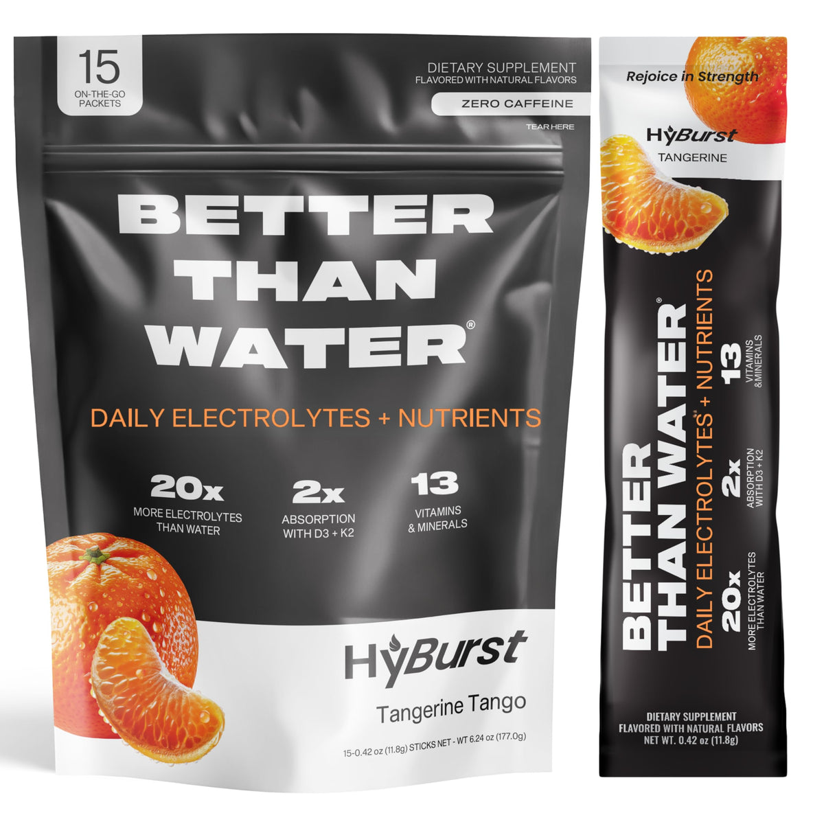 Hyburst Electrolyte Tangerine Tango packaging front showcasing refreshing hydration