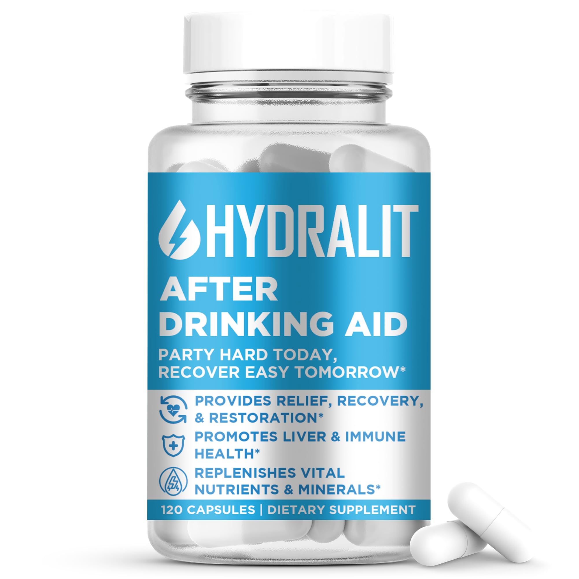 Hydralit After Drinking Aid bottle – front view