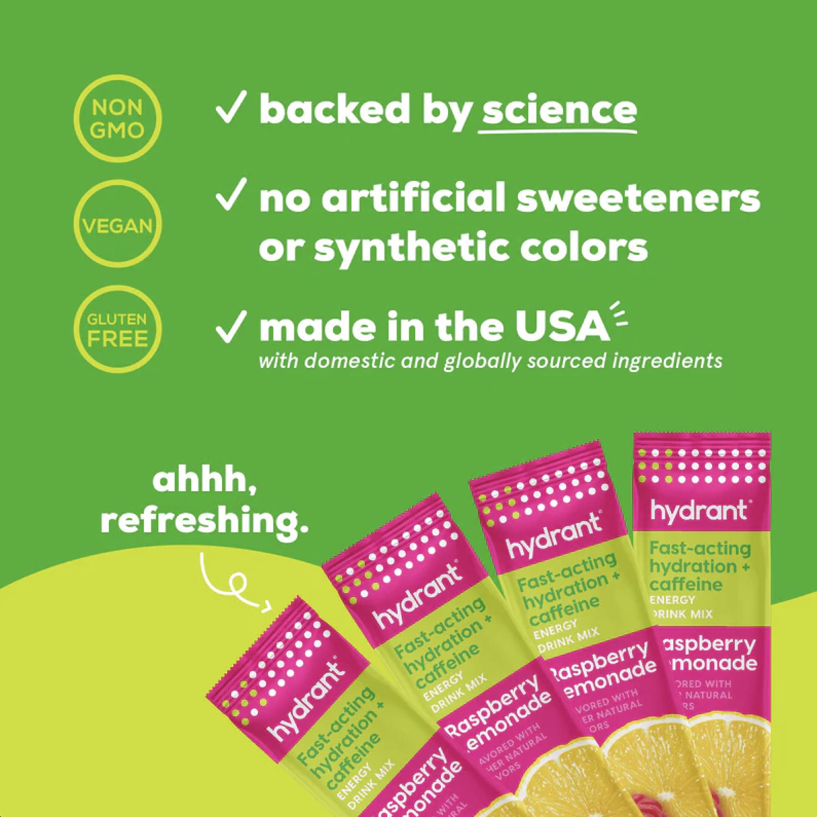 HYDRANT powder dissolving in water demonstrates easy mixing for daily hydration with light sweetness.