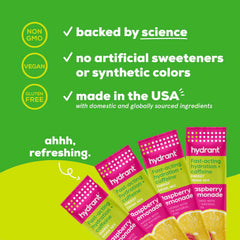 HYDRANT powder dissolving in water demonstrates easy mixing for daily hydration with light sweetness.