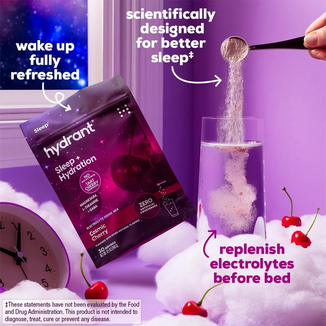 Hydration concept with glass of water beside sleep powder