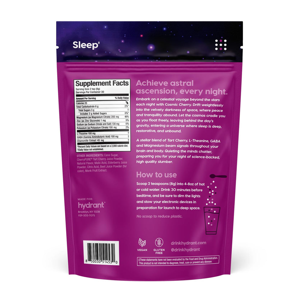 Cosmic Cherry flavor branding and Hydrant Sleep Aid on display