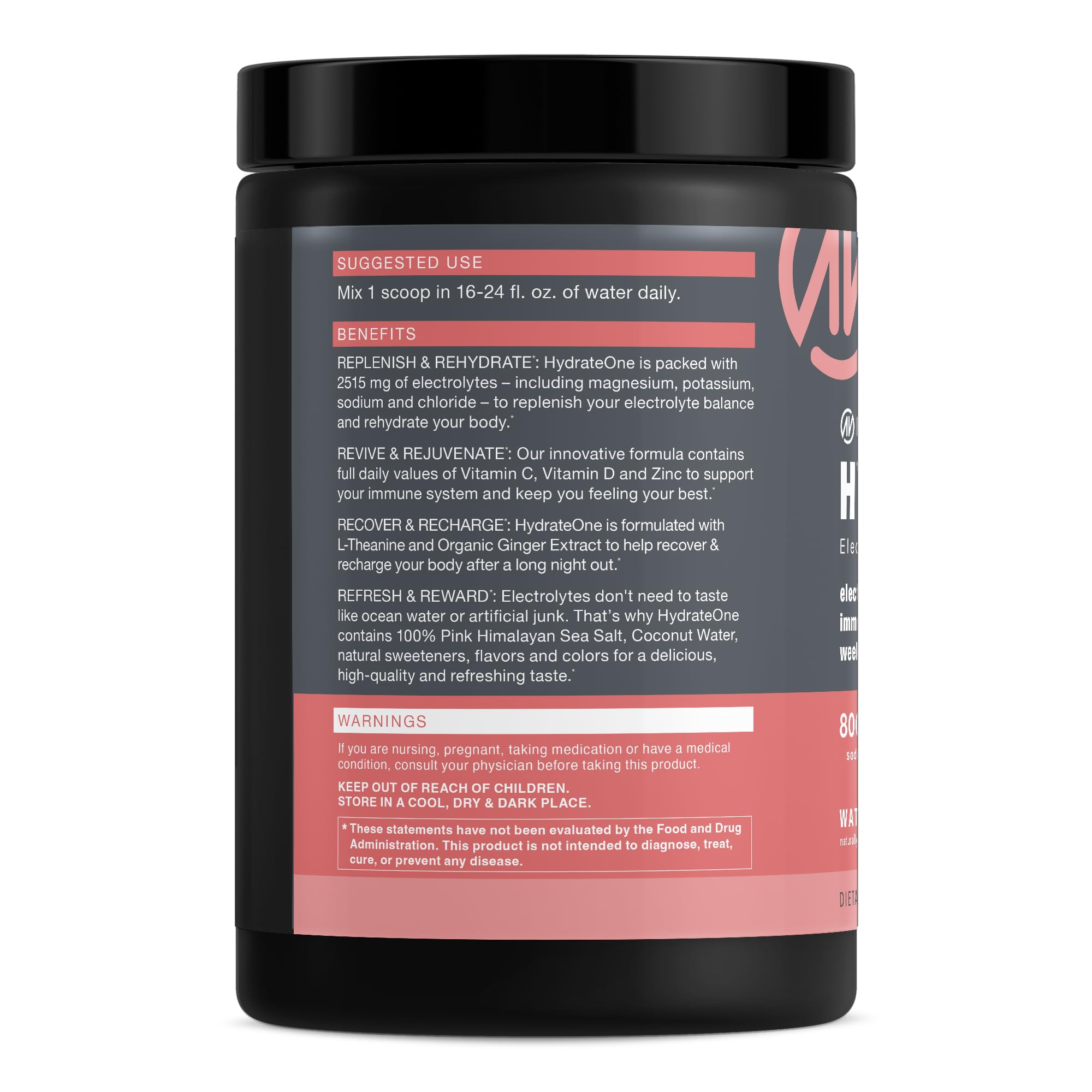 HydrateOne Watermelon electrolyte drink mix container with sticks