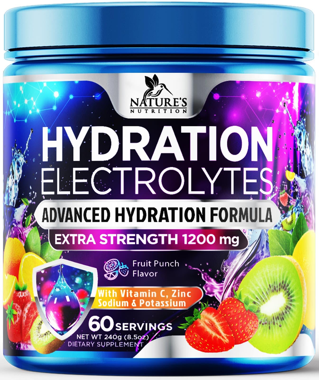 Hydration electrolyte powder tub in fruit flavor