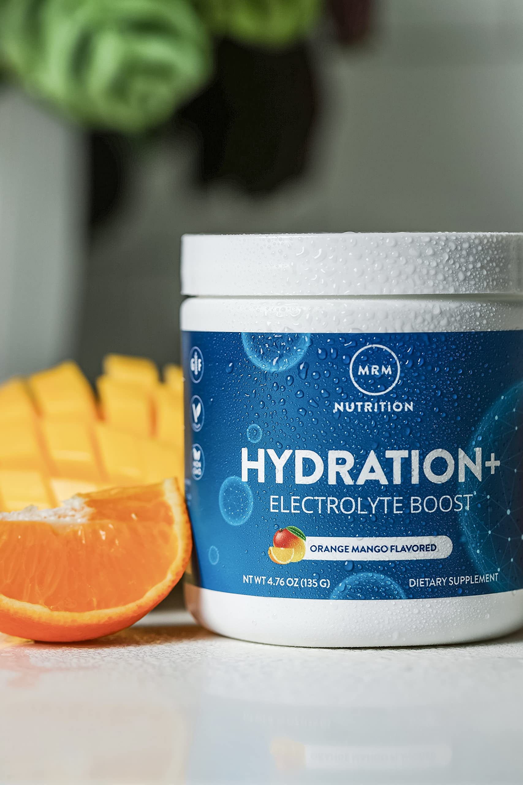 Hydration+ packaging showing Gluten-Free, Vegan and Non-GMO certifications