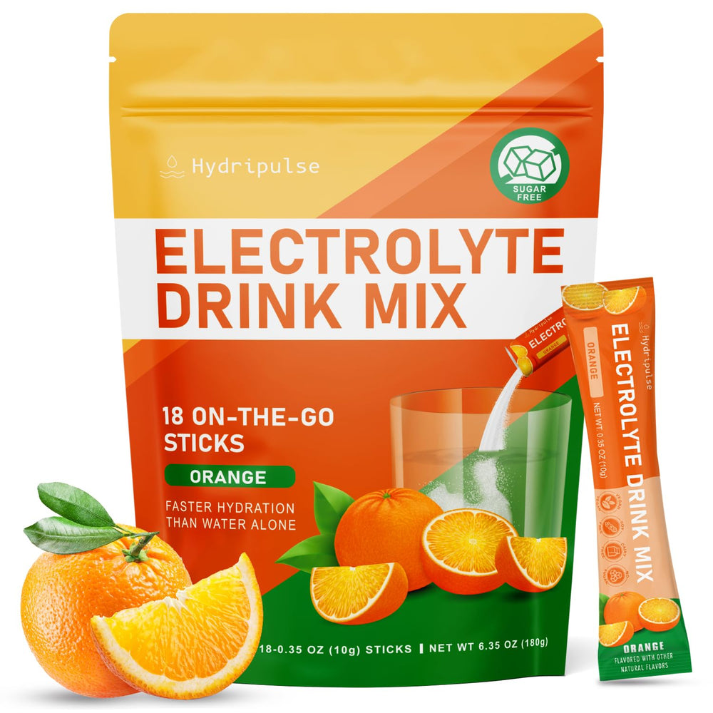 HydriPulse electrolytes orange packet front for on-the-go hydration