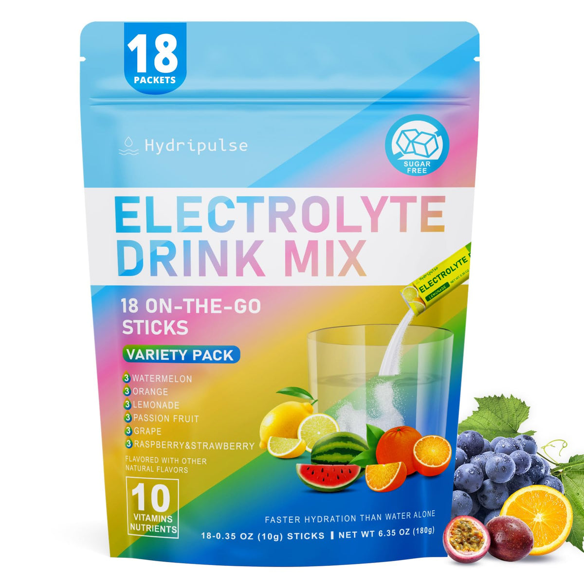 HydriPulse electrolytes powder packets front view for on-the-go hydration during workouts
