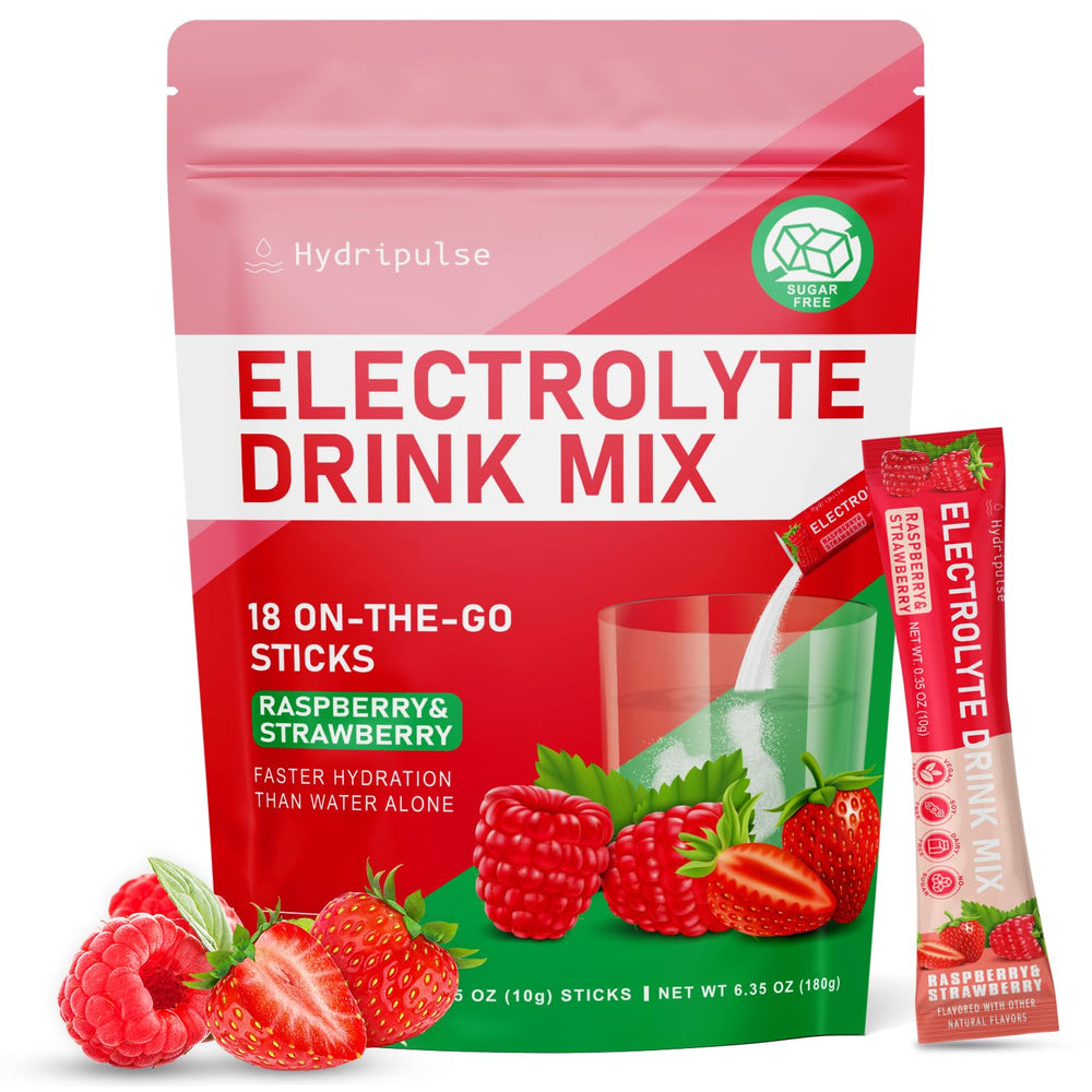 HydriPulse raspberry electrolyte packet for on-the-go hydration
