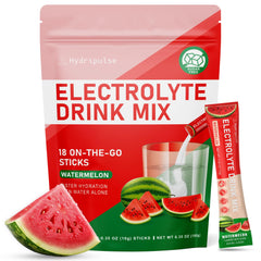 HydriPulse watermelon powder packet closeup showing on-the-go hydration