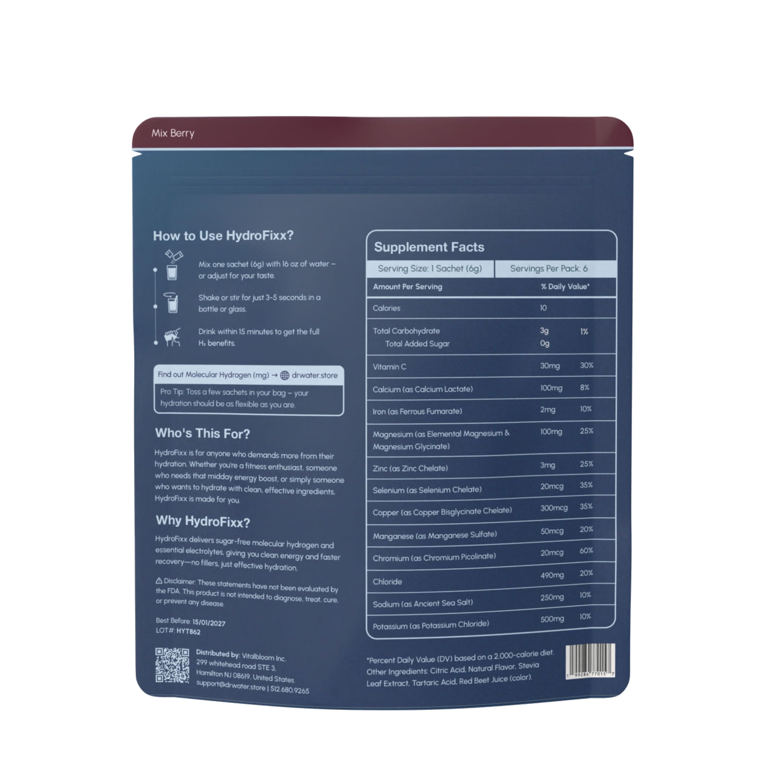 HydroFixx Orange Caffeine electrolyte sachets for variety pack