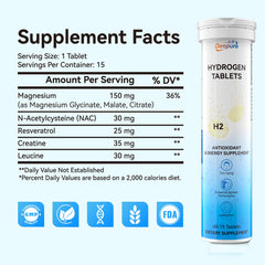 Hydrogen Water Tablets 12ppm with Magnesium back panel ingredients